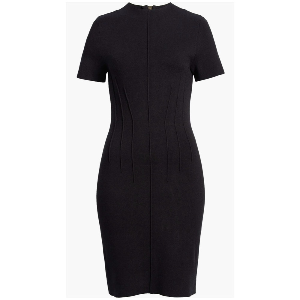Eliza J Pintuck Knit Fitted Sheath Dress Black Sz L NWT